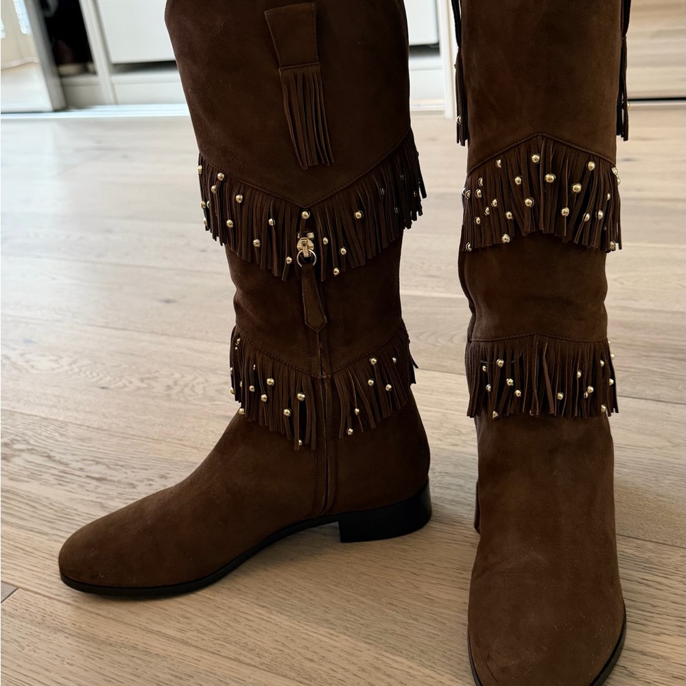Aquazzura Brown Fringe Heeled Boots